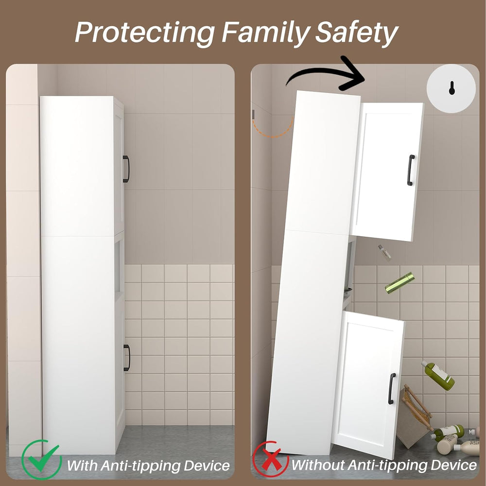 67" Tall Narrow Bathroom Storage Cabinet, Slim Metal Cabinet with Doors ...