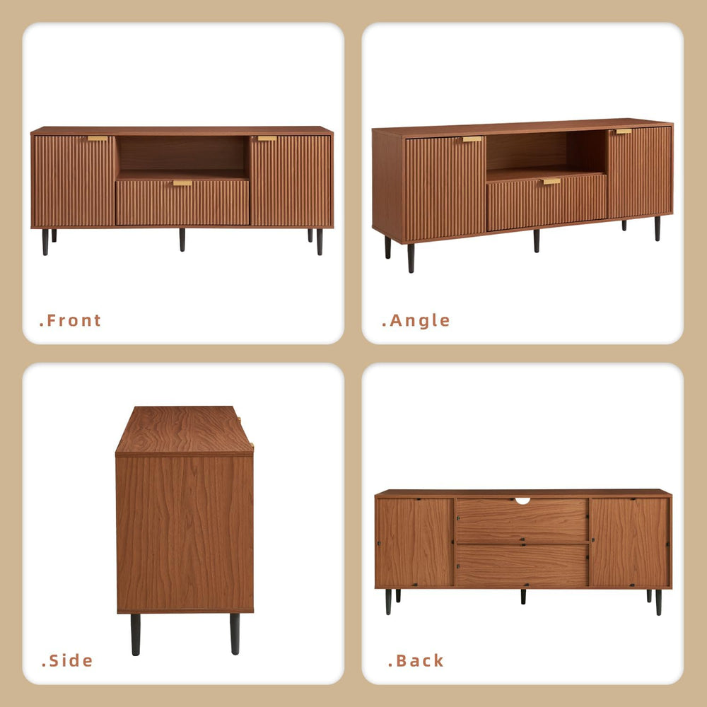 Okvnbjk Modern Fluted TV Stand for 65 Inch TVs with Drawer, Walnut | Modern f...