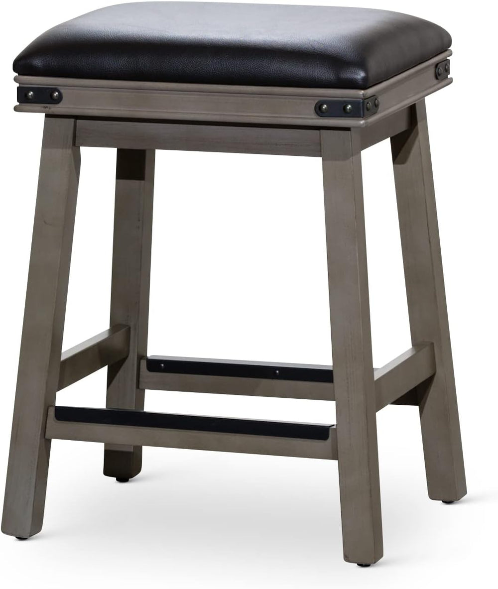 DTY Indoor Living Cortez Bonded Leather Stool, Weathered Gray Finish, 24"...