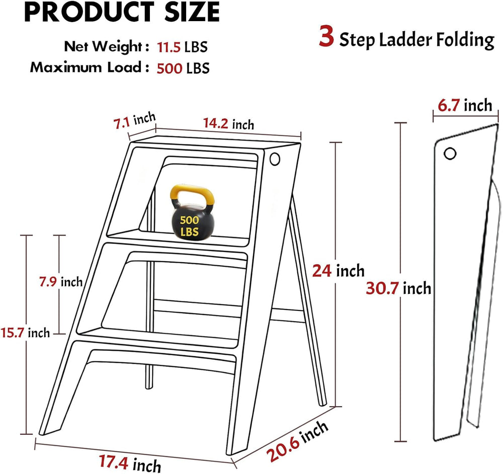 Acrylic 3 Step Ladder Folding Step Stool for Adults Foldable Small Step Stool...