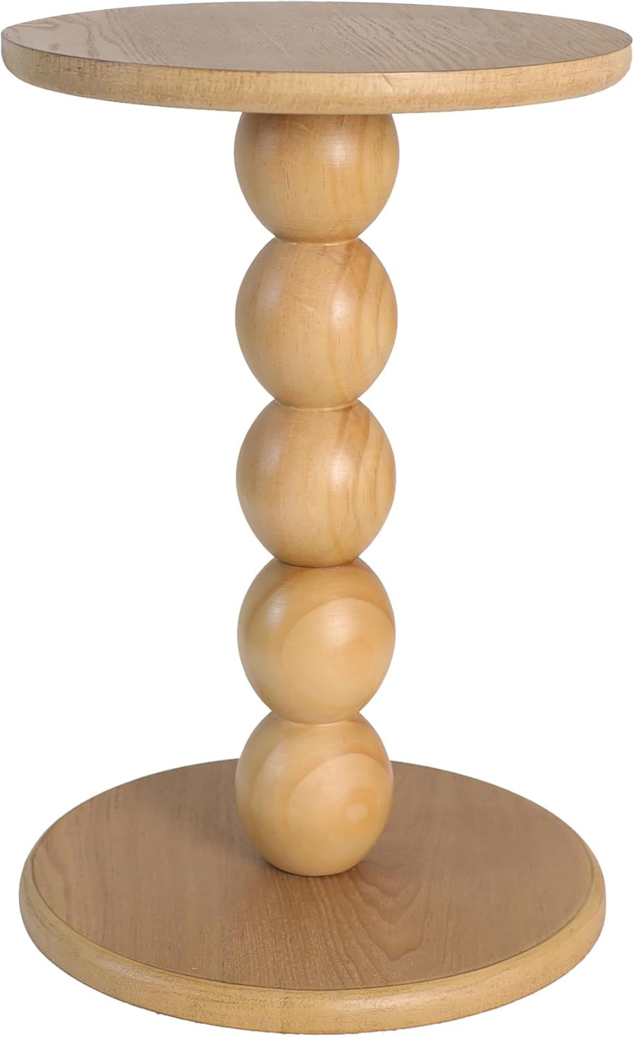 dwellington Small Round Wooden Side Table with Stacked Ball Pedestal Base, 12...