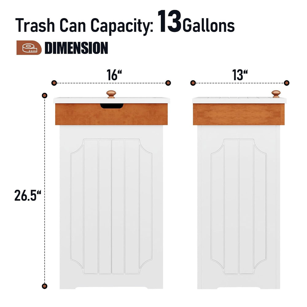 Function Home Trash Can Cabinet, 13 Gallon Kitchen Garbage Can, Wood Recyclin...