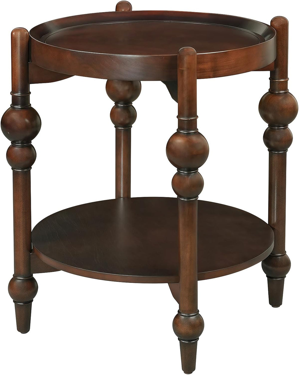 23" Round End Table with Solid Wood Frame, Small Side Table with Wood Sh...