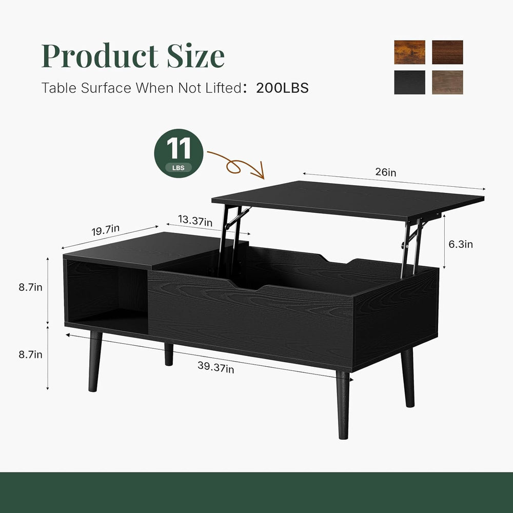 Wood Lift Top Coffee Table with Hidden Storage Compartment & Open Shelf, ...