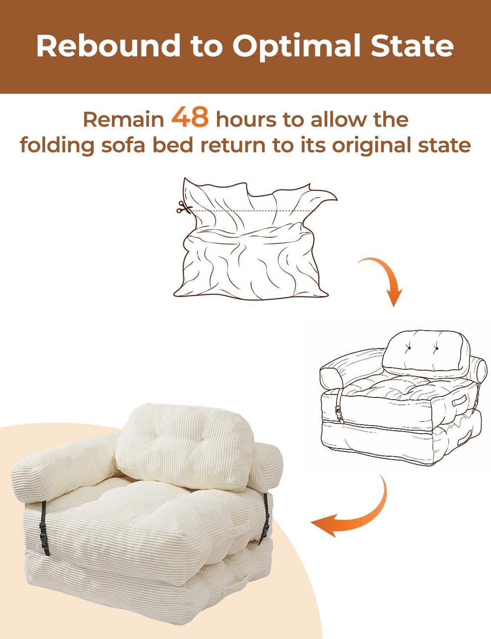 Folding Sofa Bed, L-Shaped Couch Back Support and Arm Pillow Futon | Converti...