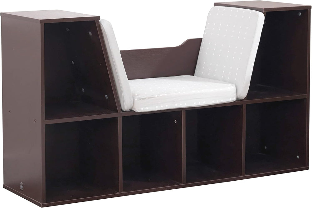 KidKraft Wooden Bookcase with Reading Nook, Six Shelves and Gray Cushion - Es...