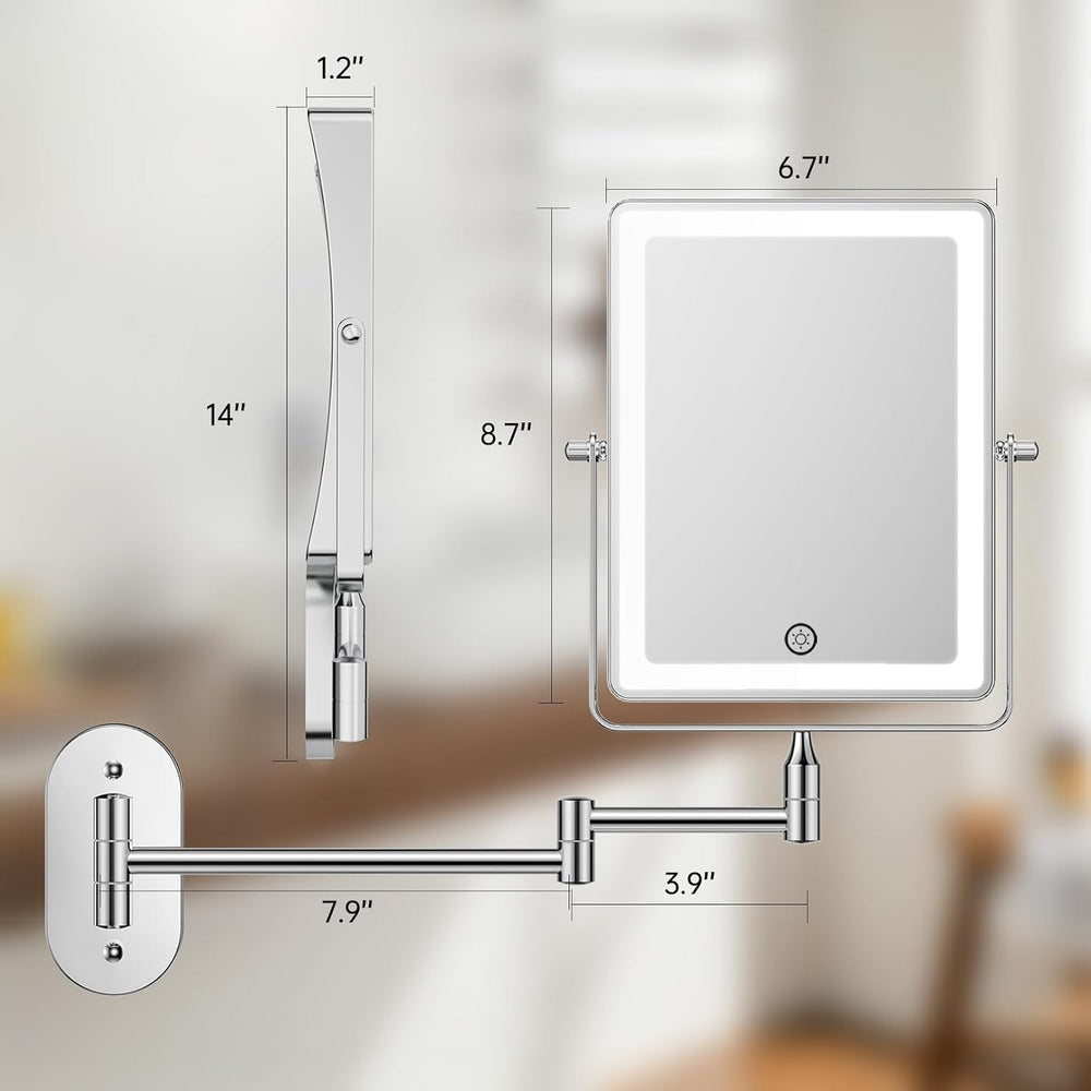 FASCINATE 8.7" 5000mAh Rechargeable Wall Mounted Makeup Mirror (Chrome)