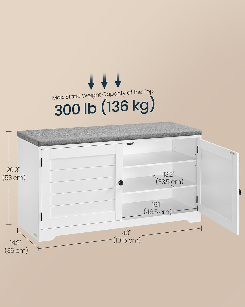 SONGMICS HOME 3-Tier Entryway Bench, Shoe Bench with Padded Seat, for Hallway...