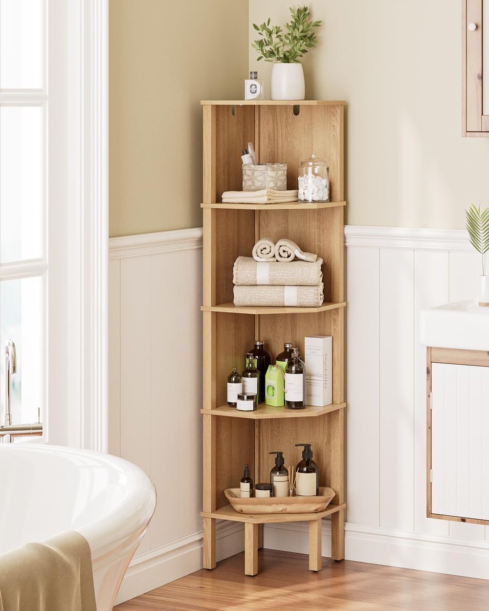 Corner Shelf, 5 Tier Corner Bookshelf, Display Corner Shelf Stand with Storag...