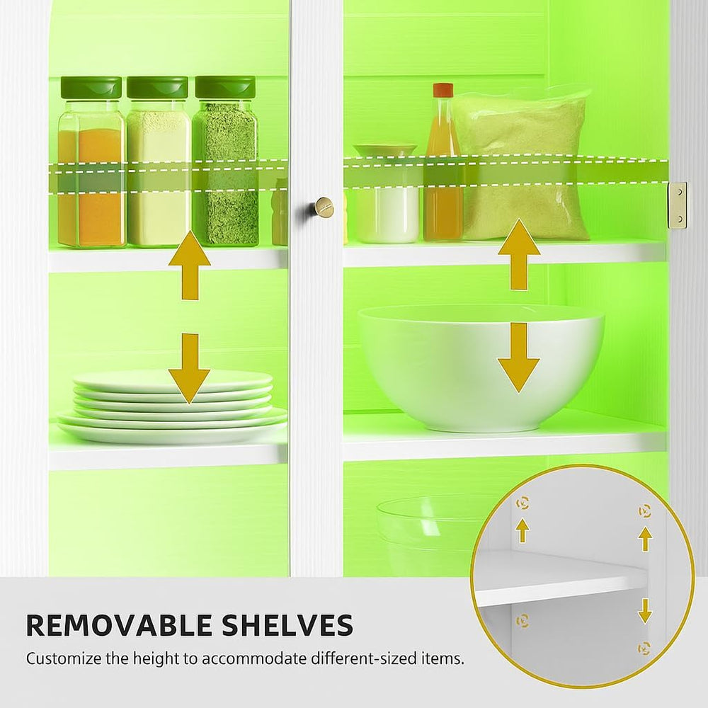 DWVO 72" Tall Kitchen Pantry Cabinet with LED Light, Fluted Storage Cabi...