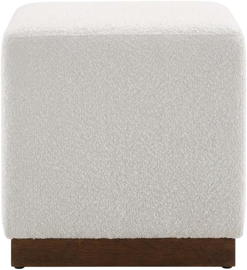 Brown 17" Square Boucle Upholstered Ottoman, Indoor-Outdoor Seating, Plu...