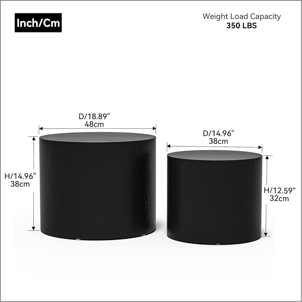 WILLIAMSPACE 18.9" Black Nesting Coffee Table Set of 2, Modern Round Cof...
