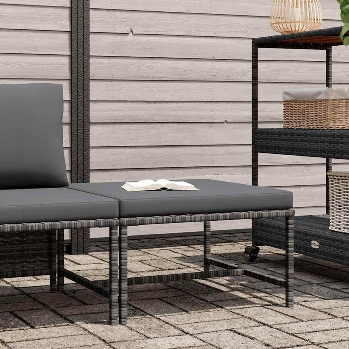 Sectional Patio Footrest, Outdoor Modular Ottoman Footstool with Thick Cushion, Gray PE Rattan Garden Lounge Furniture, Weather-Resistant Steel Frame Seat for Backyard Deck Poolside