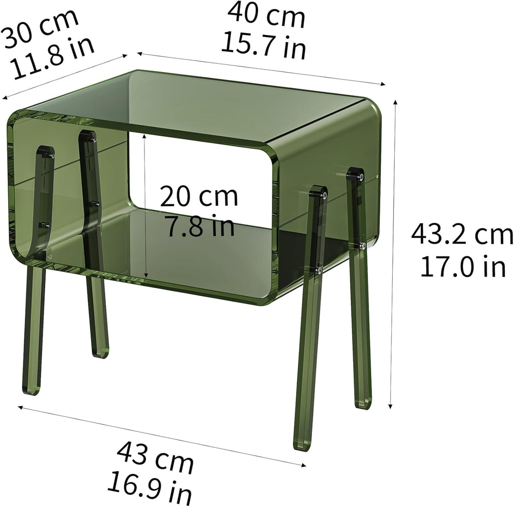 Acrylic Side Table, 2-Tier End Table with Open Storage for Small Spaces, Clea...