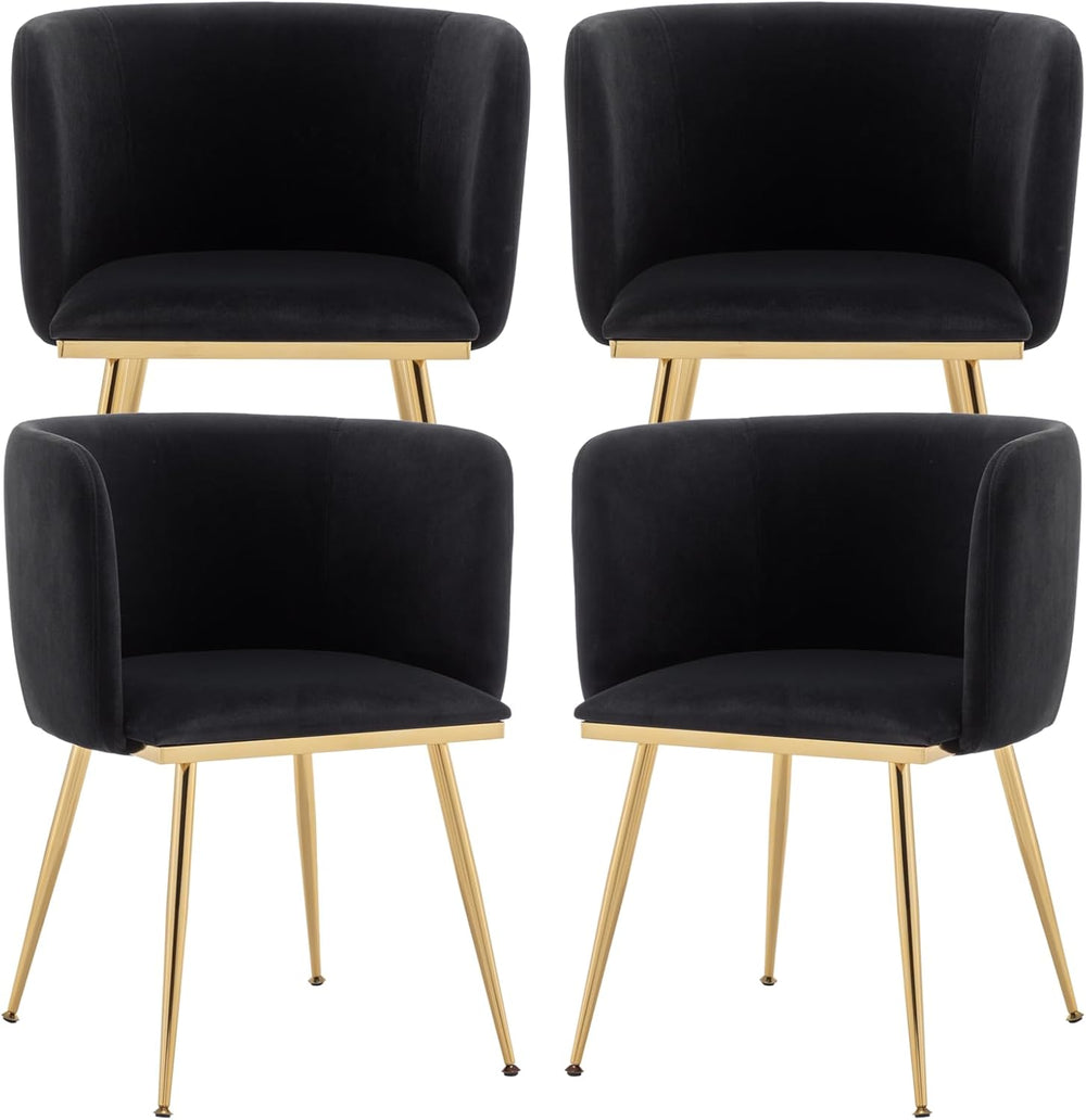 Canxkun Velvet Dining Chairs Set of 4, Barrel Dining Chairs with Gold Metal L...