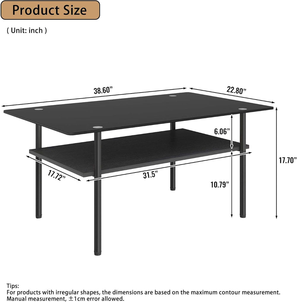 3 Piece Glass Coffee Table Set with 2-Tier Storage, Tempered Glass Living Roo...
