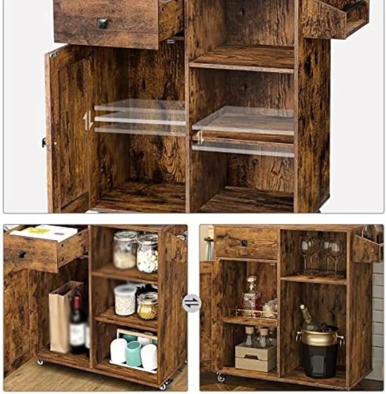 Kitchen Island, Storage Cabinet with Drawer, Cart with Spice and Towel Rack, ...
