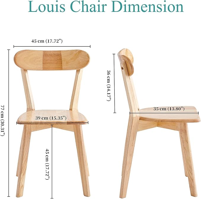 Wood Louis Dining Chairs Set of 4 Home Kitchen Modern Kitchen Chairs 100% Nat...