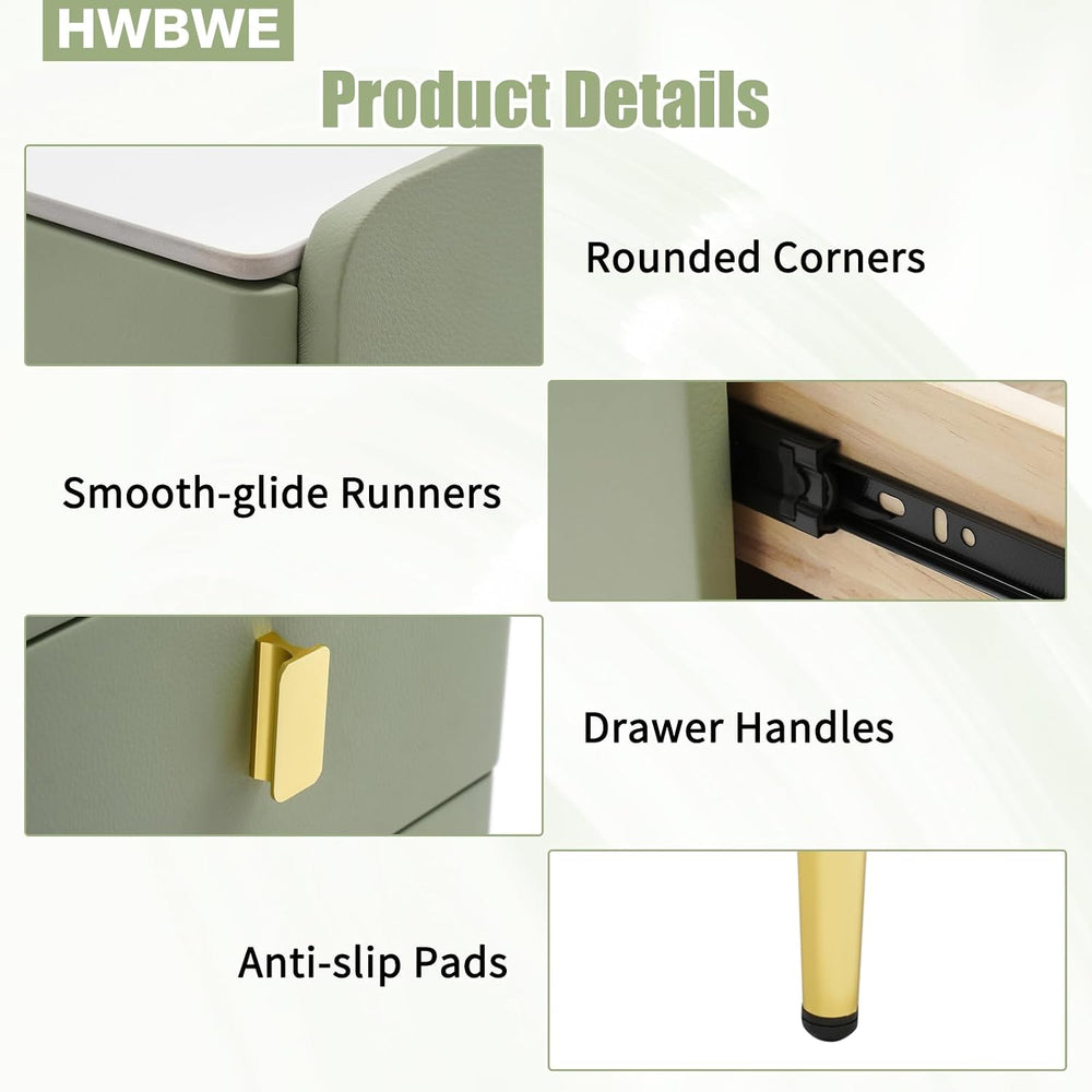 Narrow Nightstand with Drawers, Narrow Side Table Leather, Three-Layer Drawer...