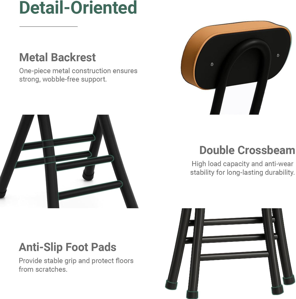Heavy Duty Folding Stool with Cushion and Backrest, 31” Portable Bar Stool fo...