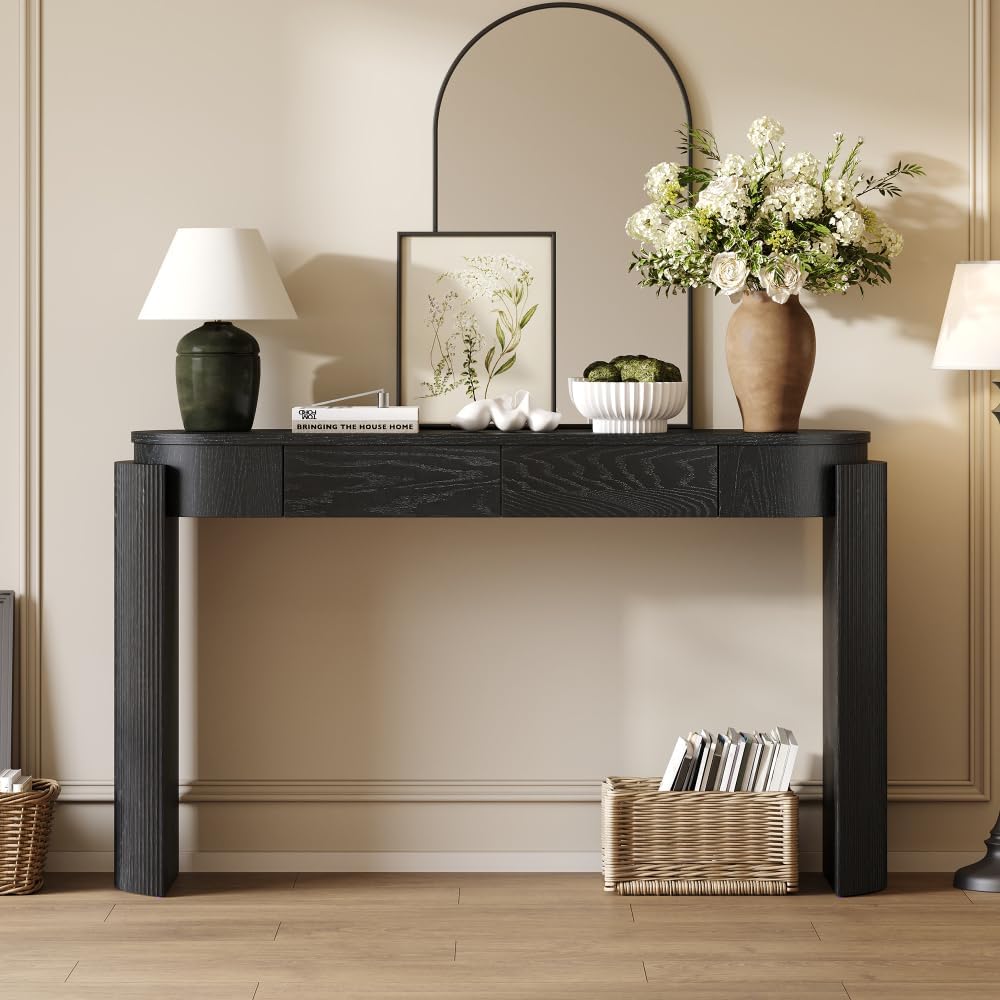 ZOEDO Entryway Table with Natural Wood Grain Finish, Console Table with Flute...