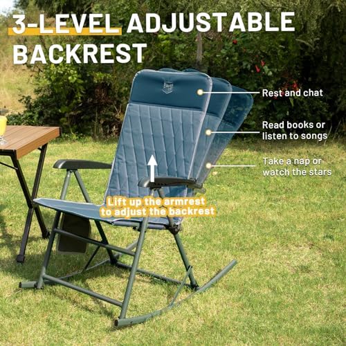 Timber Ridge 3-Level Adjustable Rocking Camping Chair, Ergonomic Padded High ...