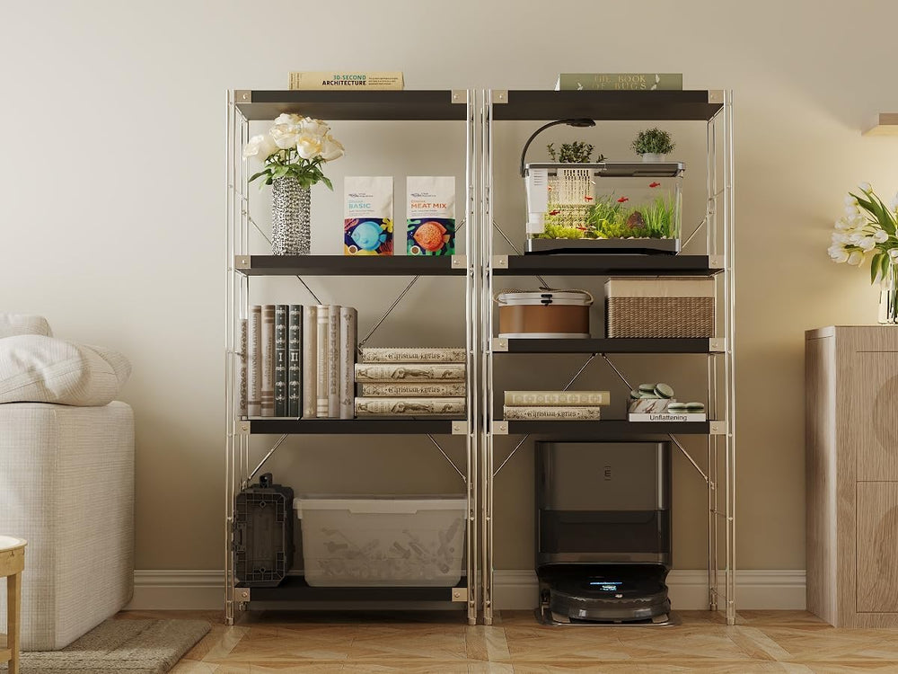 4-Tier Industrial Bookshelf, Wood and Metal Shelf Unit, Storage Bookcase