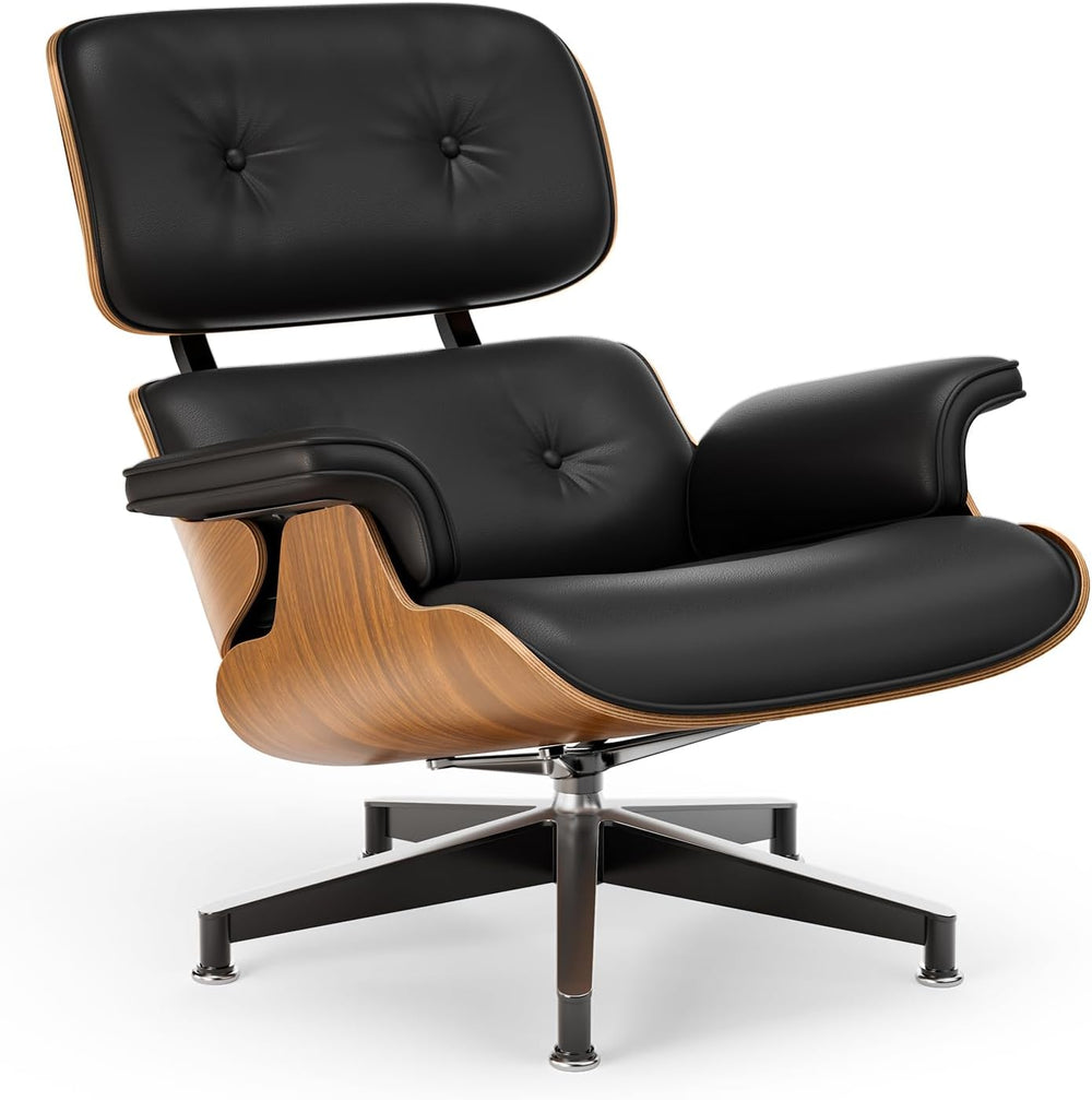 Top Black PU Leather, Mid Century Chaise Lounge Chair and Ottoman, Modern Cha...