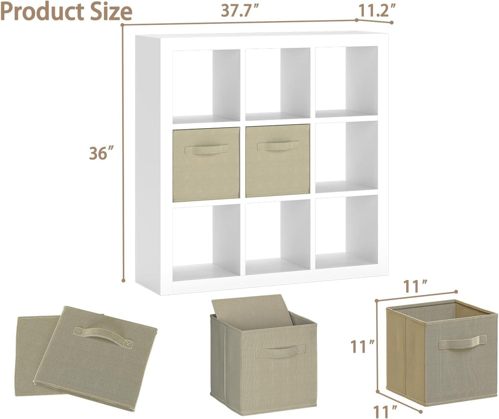 Bookshelf with Storage Bins, 9-Cube Storage Organizer Sturdy Wooden Bookcase ...