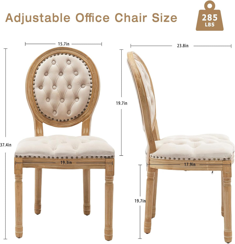 French Country Dining Chairs Set of 2,Upholstered Velvet Chairs with Round Ba...