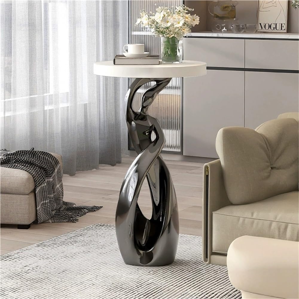 Modern 28.3'' Tall Round End Table, Small Coffee Table with Abstract ...