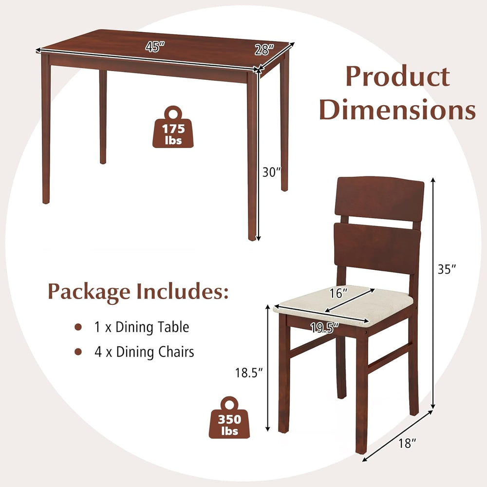 Tangkula Dining Table Set for 4, Dinette Set with Table and 4 Padded Seat, Ru...