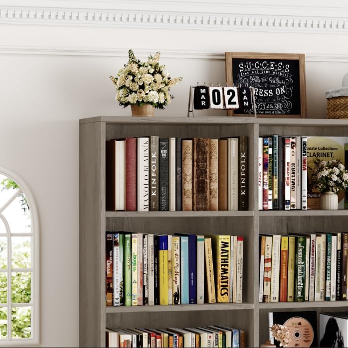 HOSTACK 71" Tall Triple Wide Bookshelf with Storage Drawers & Doors,...