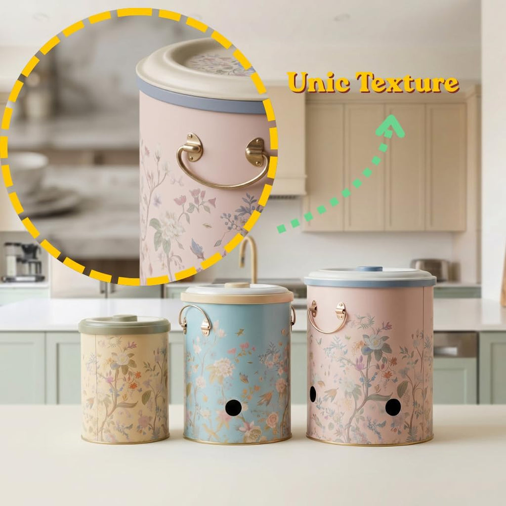 MARIA ROMA Metal Potato and Onion Storage Bin Set of 3 with Garlic Keeper - V...