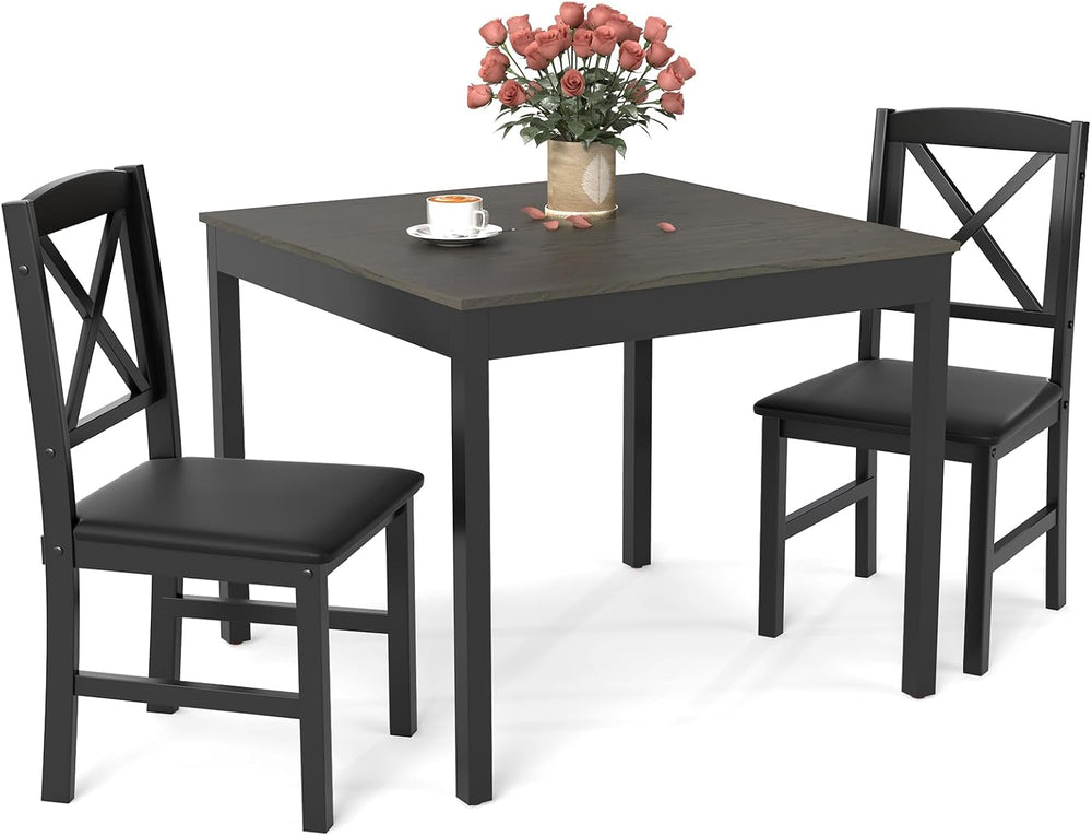 GOFLAME 3-Piece Dining Table Set for 2, Wooden Square Kitchen Table with 2 Up...