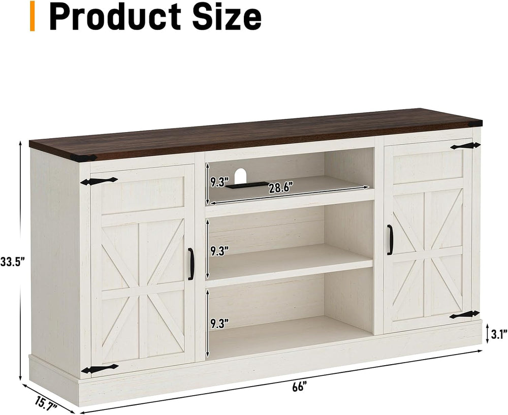 Hlivelood 66" Farmhouse TV Stand with Power Outlets for 75 Inch TVs, 33&...