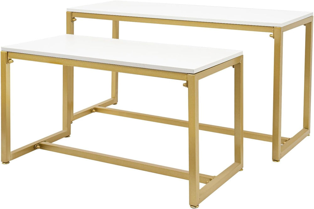 Modern Nesting Tables Retail Display Tables Set of 2 Gold Shoe Handbag Displa...