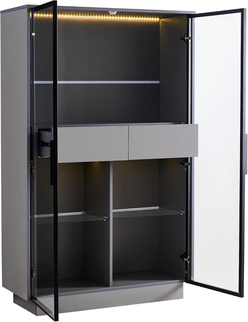 roomfitters 60.6'' Display Cabinet with Glass Doors, Freestanding Pan...