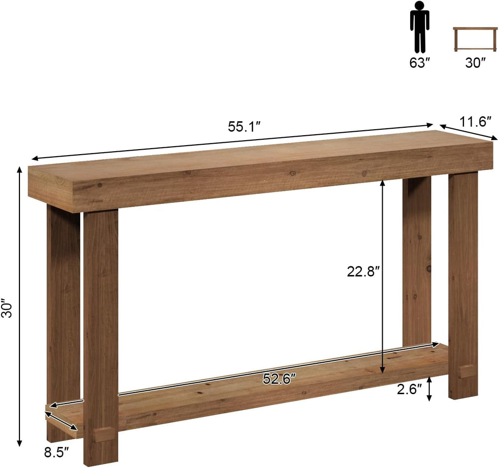 55.1" Long Solid Wood Console Table, Farmhouse Narrow Sofa Table | with ...