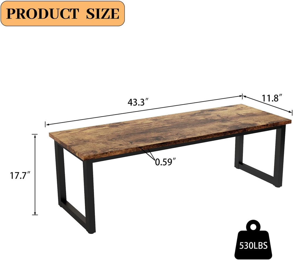 HIPIHOM 43.3" Industrial Bench Set of 2 Antique Wood & Metal | Rusti...