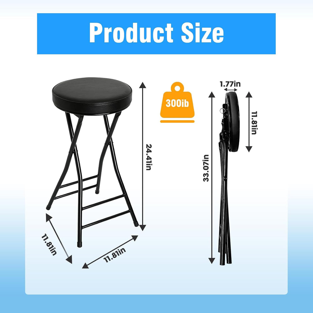 Folding Bar Stool,24 Inch Tall Foldable Stool Chair,Counter Height Cushioned ...