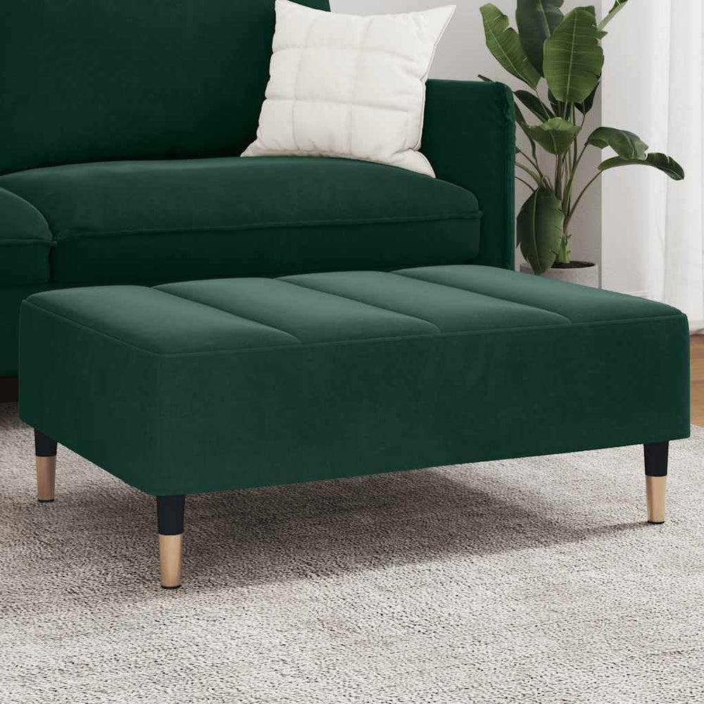 Dark Green Velvet Footstool, Stable Plywood Frame Footrest for Sofa or Reclin...