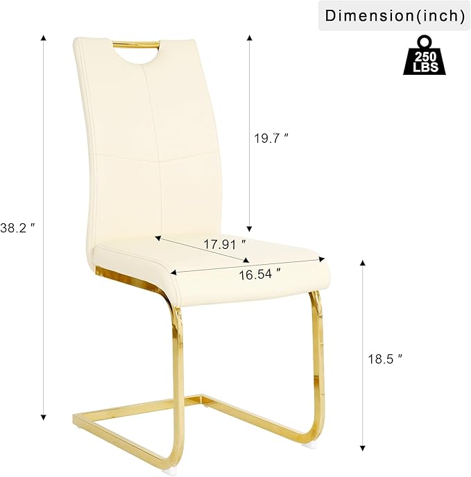 Goujxcy Dining Chairs Set of 2, Modern High Back Kitchen Chairs with Metal Le...