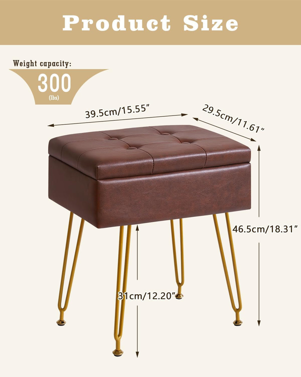 IBUYKE PU Storage Vanity Stool with Flip Tabletop, Ottoman, Brown WBD014Z | M...