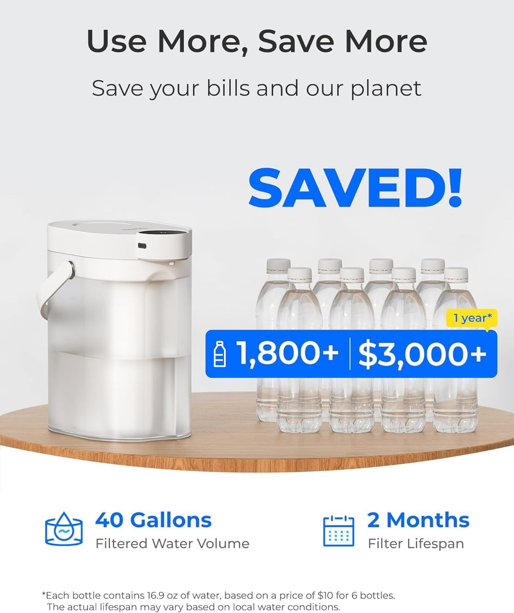 Waterdrop ED25TW Rechargeable Water Filter Dispenser, TDS Reduction, White