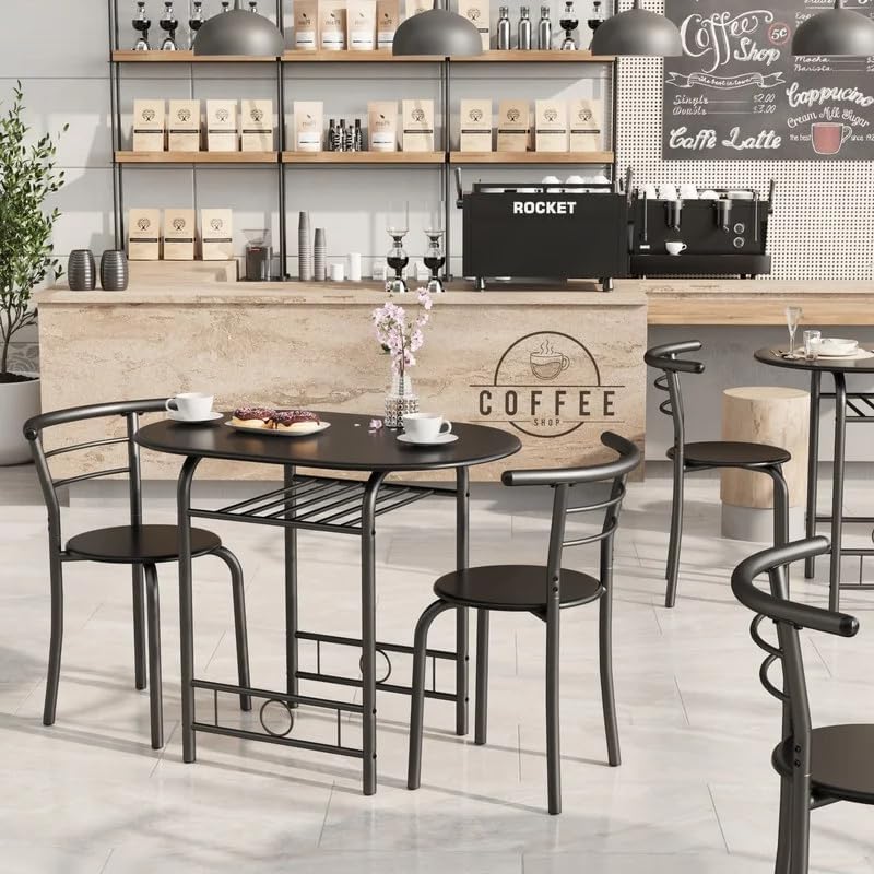 Shahoo 3-Piece Dining Table Set for 2, Kitchen Breakfast Nook Set, Black | 2 ...