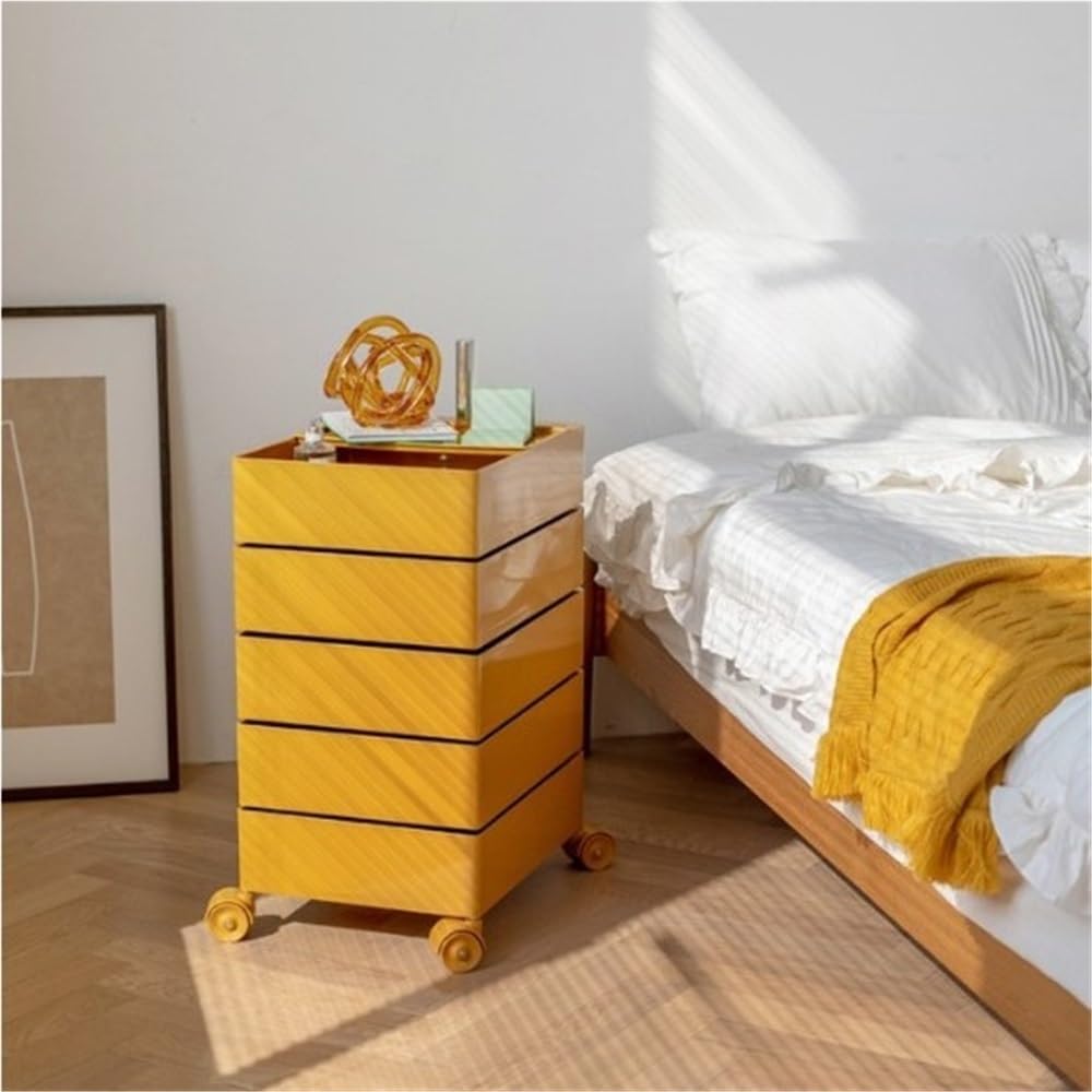 ABS Side Table with Wheels, 360° Movable Storage Cart, Multi-Layer Night Stan...