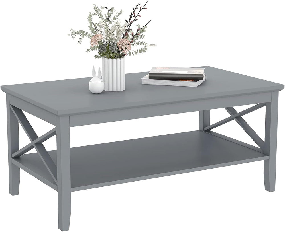 ChooChoo Coffee Table Classic X Design for Living Room, Rectangular Modern Co...