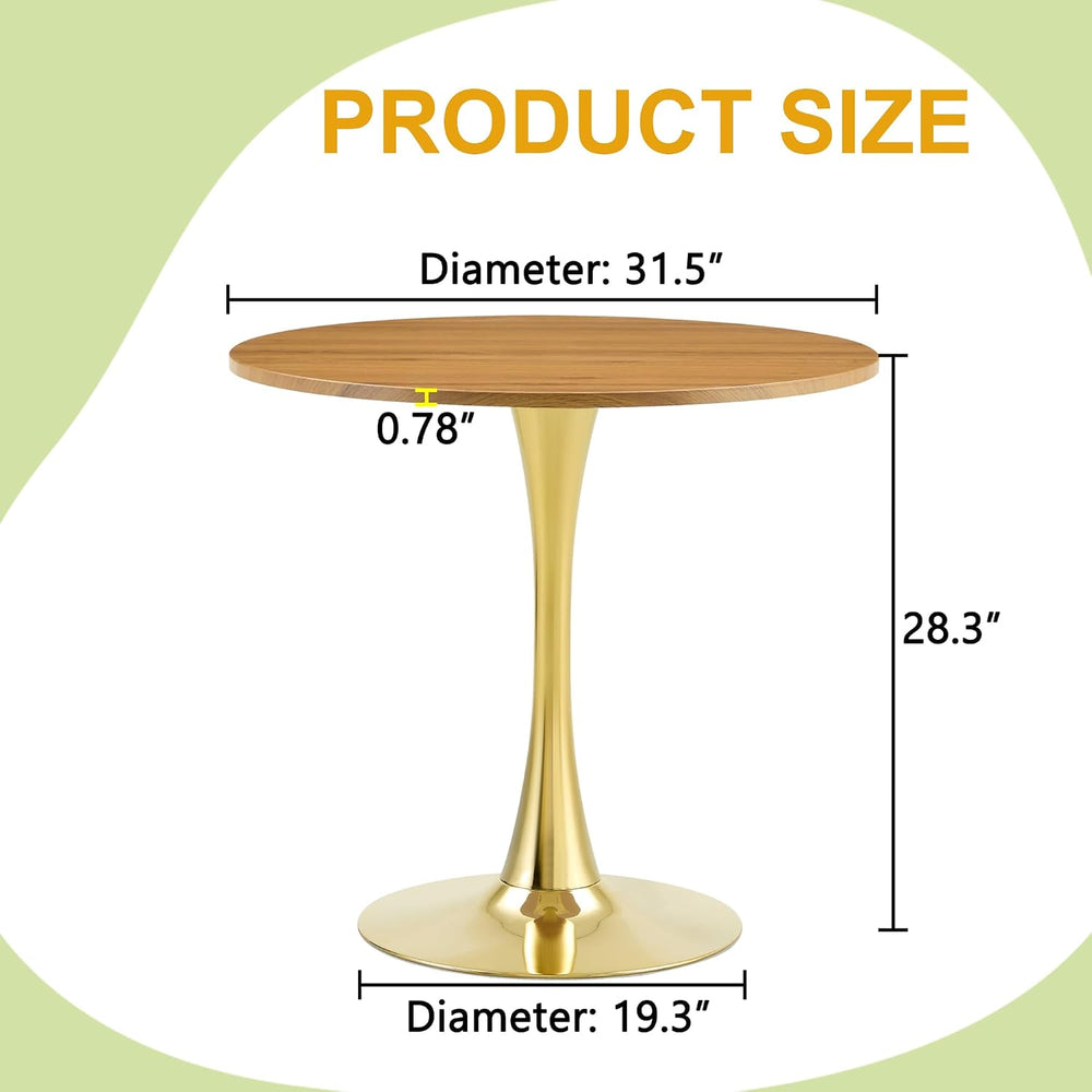 Round Dining Table for Small Space,32" Tulip Tables with Gold Metal Pede...