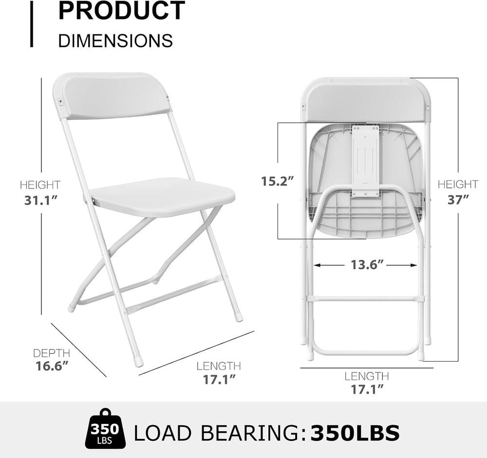 White Folding Chairs 50 Pack for Wedding Party School, 350lbs